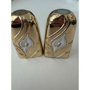Vintage  Wm. A. Rogers Calla Lily Salt & Pepper Shakers Gold tone Brass Oneida